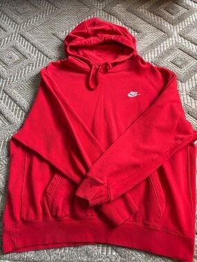 Nike Men's Red Crewneck Hoodie with Swoosh